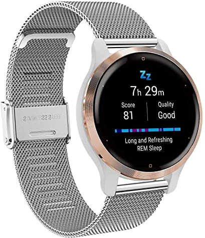 Armband für Garmin Venu 2S Edelstahl, 18mm Metall Ersatzarmband Mesh Armband für Vivoactive 4S 40mm, Forerunner 255S, 255S Music, Vivomove 3S, Fossil Women's Q Venture HR Gen 4, Gen 3, Huawei Watch 1