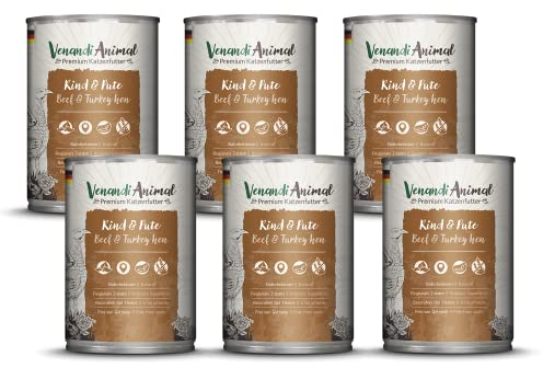 Venandi - Premium Nassfutter für Katzen - Rind & Pute, 6 x 400g (6er Pack), getreidefrei mit extra viel Fleisch