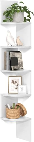 Zuvo Floating Corner Shelves (5-Tier, White) – Zigzag Wall-Mounted Bookshelf for Living Room, Bedroom, and Office – Space-Saving and Easy to Install