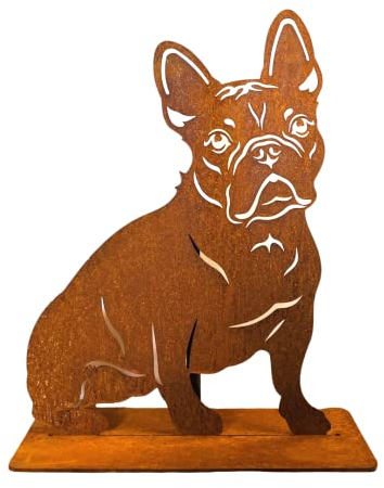 Terma Stahldesign Rost Hund Französische Bulldogge Lebensgroß Handmade Germany tolle Gartendeko aus Metall Figur deko Geschenk Rostfigur Garten deko Gartenfigur