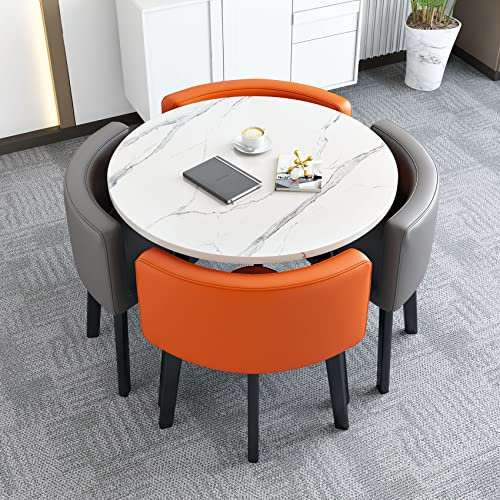 WYZCHDM Esstisch und Stühle 4er Set, Büro-Empfangsraum Couchtisch und Stuhl-Set, Business-Tisch und Stuhl-Kombination, Geschäfte Besprechungen Kleine runde Tische Büro-Konferenztische 80cm E