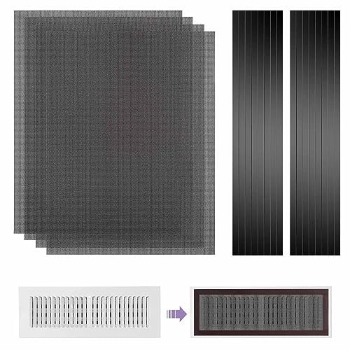 Paquete de 4 cubiertas magnéticas de ventilación de suelo de 40 cm x 30 cm, tamaño personalizable de malla de PVC para pared, techo, suelo, captura de escombros, insectos de pelo (negro)