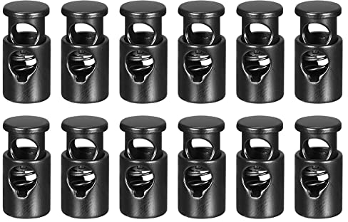 QUARKZMAN 12 Stück Mate Kordel Stopper, 4,2mm Einzelne Loch Kordelstopper Verschluss Schieberegler Endstücke für Kordelzüge Taschen Rucksäcke Kleidung Schnürsenkel Lanyard, Schwarz