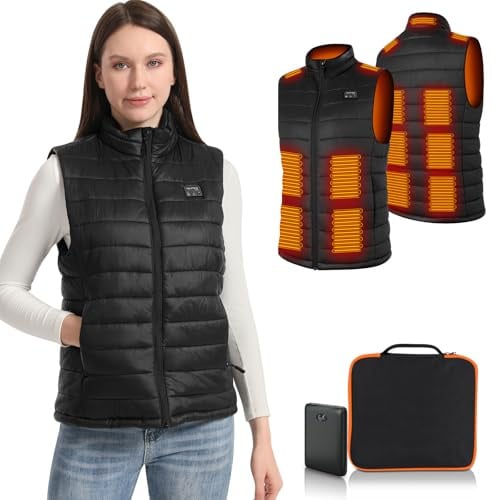Amiable Gilet Chauffant Femme,Veste Chauffante avec 10000mAh Batterie Incluse,Gilet Chauffant Electrique avec 15 Zones,pour Moto Pêche Ski Activités de Plein Air