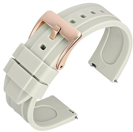 ANNEFIT Silicone Watch Bands 18mm with Rose Gold Buckle, Quick Release Waterproof Replacement Strap for Men Women (Ivory White)