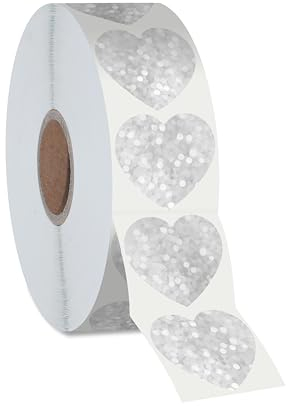 500 Stück Silberne Glitzer-Herzaufkleber, silberne metallische funkelnde Aufkleber mit Selbstklebefunktion, wasserdichte reflektierende Herzaufkleber, dekorative Etiketten für Valentinstag-Zubehör