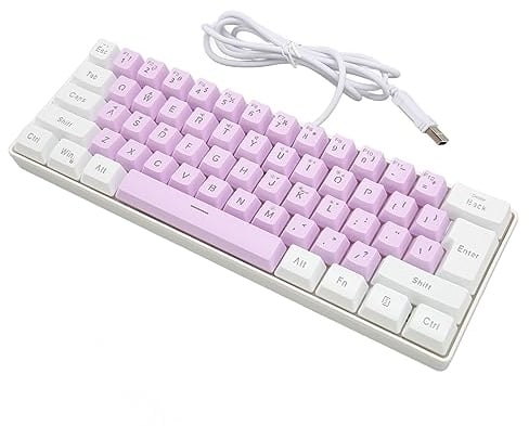 VBESTLIFE 60% Wired RGB Gaming Keyboard, 61 Keys Compact Mechanical Keyboard, Office Computer Keyboard for PC, for PS4, for Xbox ONE Gamer (White Purple)