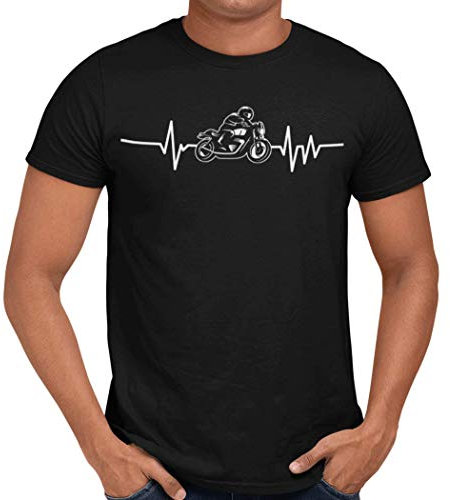 Getting Shirty Motorbike Heartbeat (Bike, Biker) Motorbike T-Shirt for Men and Women (UK, Alpha, XL, Regular, Regular, Black)