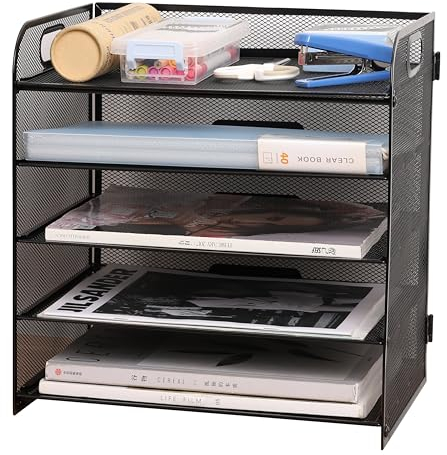 NUODWELL Schreibtisch-Organizer aus Netzstoff, 5 Ebenen, Büro-Papier-Organizer, Dokumentenhalter, A4, Papierablageschalen für Zuhause, Büro, Schule