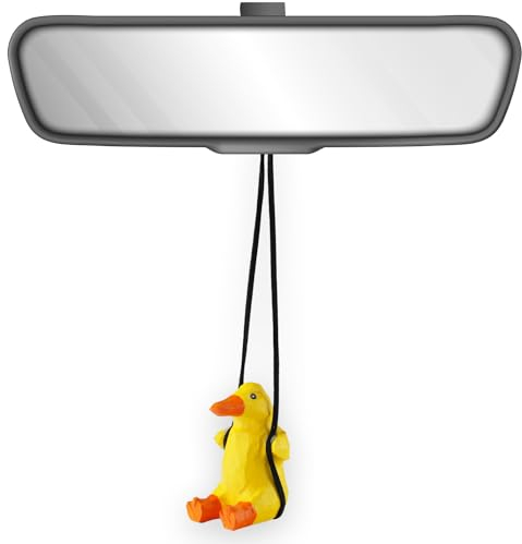 VIPbuy 100% handgemachtes hölzernes schwingendes gelbes Entenauto hängendes Ornament - Niedliche handgeschnitzte bemalte hölzerne Entenfigur Autospiegel hängendes Zubehör Dekorationsgeschenke
