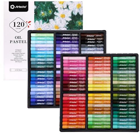 Artecho Lot de 120 pastels à l'huile doux pour peinture artistique, dessin, mélange, crayons à l'huile, fournitures d'art pour artistes, débutants, étudiants, enseignants