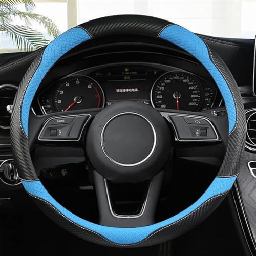 Schön Auto Carbon Faser Leder Sport Auto Lenkrad Abdeckung Nicht-Slip O Typ Für Audi A1 8X A2 A3 Q3 Q5 Q2 A4 A5 A6 (Color : Blue O Shape)