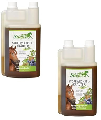 Stiefel Stoffwechselkräutersaft | Doppelpack | 2 x 1 l | Flüssiges Ergänzungsfuttermittel für Pferde | Unterstützung bei der Verwertung von Kohlenhydraten | Ohne Farbstoffe