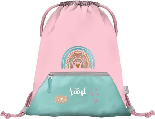Baagl Turnbeutel für Mädchen, wasserdichte Schuhbeutel für Kinder, Schule und Kindergarten Sportbeutel, Sportsack (Regenbogen Rosa)