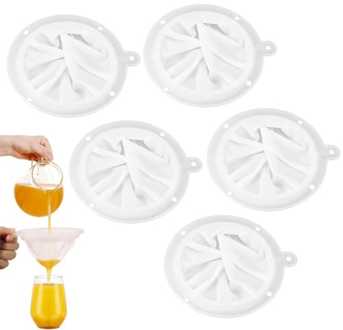 UESDU 5 Stück Nylon Sieb Fein, 120/200/300/400/450 Mesh Feinsieb Küchensieb Fein Filtersieb Likörfilter Weinfilter Nylon Siebfilter Trichterfilter für Lebensmitteln