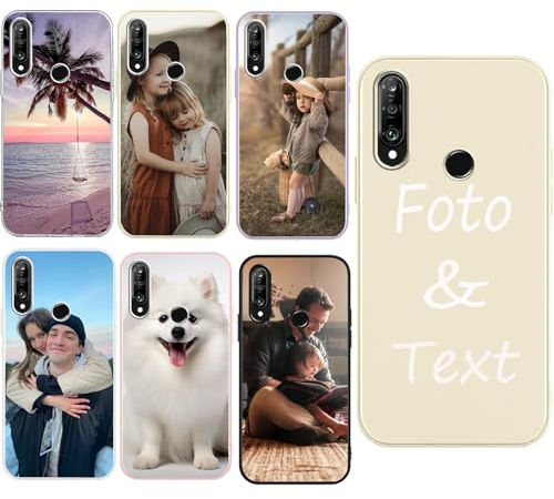 Personalisierte Handyhülle für Huawei P30 Lite Hülle Personalisierte,mit Eigenem Foto Bild Text Individuelle Schutzhülle Beige Silikon Handyhülle Selbst Gestalten Text Custom Case