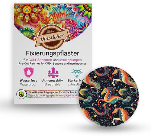Diasticker® | Overpatch Fixierpflaster (5 Stück, Starlight Horse) - Freestyle Libre 3, Dexcom G7, Katheter | Wasserfest - Atmungsaktiv - Starker Halt | Sensor-Patch, Fixierung, Tape, Pflaster