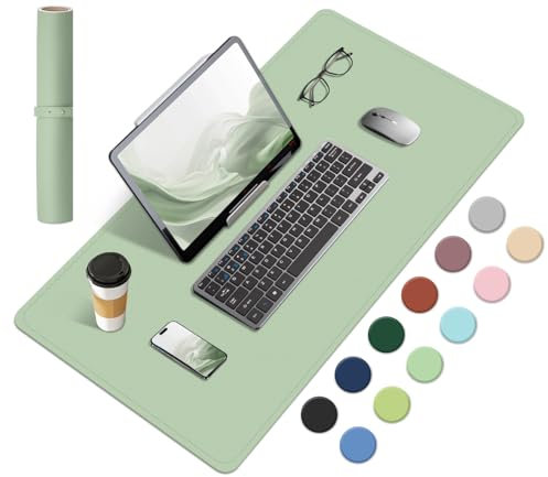 Non-Slip Desk Mat, Natural Cork & Leather Desk Pad, Waterproof Large Mouse Pad, Easy Clean Laptop Mat for Desk, Desk Table Protector Mat, Light Green Mouse Pad for Office/Home/Detor (60x34CM)