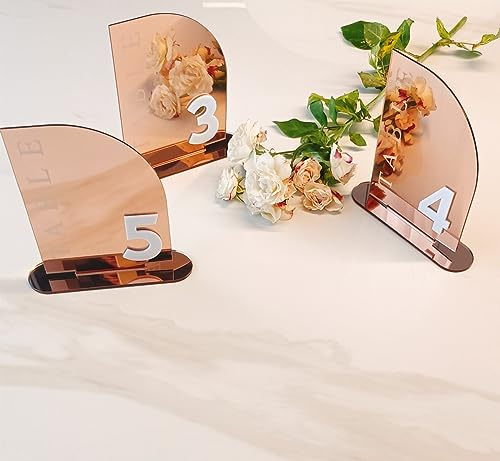 Table Numbers,Acrylic Wedding Table Numbers,Semi-Arched Mirrored Acrylic Table Numbers for Party,Events,Occasion Decoration (Rose Gold Mirror, Number 1-10)