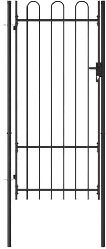 Brokky Fence Gate Single Door with Arched T O P Steel 1x2 m Black,Garden Gates High galvanised wrought iron metal swing gate