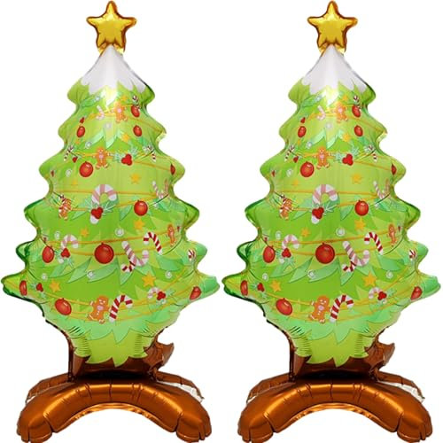 Weihnachtsbaum-Luftballons, selbststehend, Weihnachtsbaum-Luftballons mit Sockel, Ballon für Weihnachtsfeier, Dekorationen, Neujahrsmottoparty, Partyzubehör, Luftballons, Party-Set, 2 Stück