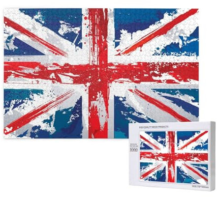 United Kingdom Union Jack, Jigsaw Puzzles 1000 Pieces Wooden Jigsaw Toy Family Game Wall Decor for Adults Teens