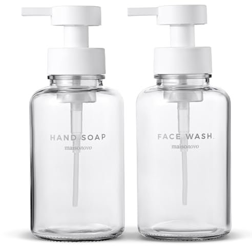 MaisoNovo Glas schäumende Seifenspender 400 ml | Klarglas weiß Kunststoff Pumpen x 2 | Seifenspender Bad