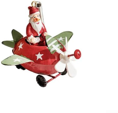 Feegow Xmas Tree Aircraft Santa Claus Ornament, Retro Santa Flying a Plane Ornament, Christmas Table Centerpieces Snowman on Airplane Figurines(B)