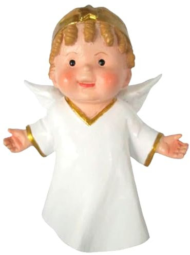 Tradineur - Figura de Ángel para Belén - Estilo Naïf - Fabricado en Marmolina - Adorno Divertido para Nacimiento, Navidad, decoración Tradicional - 10 cm