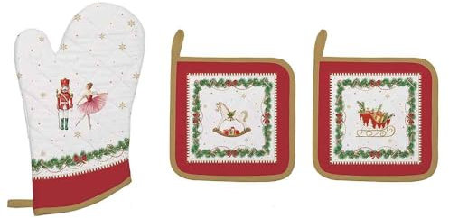 Easy Life Set da cucina natalizio guantone + 2 presine con schiaccianoci e ballerina Magie de Noel