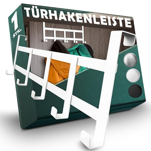 Menz Türgarderobe zum Einhängen - Universelle Türhaken als platzsparende Kleiderhaken Tür, belastbare Türhakenleiste, flexibel verwendbare Haken zum Einhängen, Farbe: Weiß