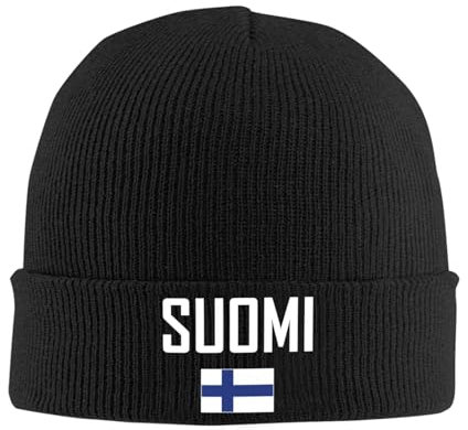 FAGIUCHI Finnland Suomi Flagge und Schrift Winter Strickmütze Beanie Cap Erwachsene Warme Kappen Schwarz, Schwarz , 7 1/8-7 1/4