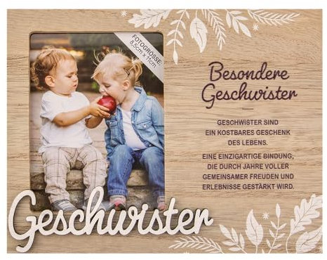 History & Heraldry Personalisierter Bilderrahmen für Kinder, Babybilderrahmen Holzoptik, 18,5 x 14,2 cm, mit Spruch - Bilderrahmen Geschwister