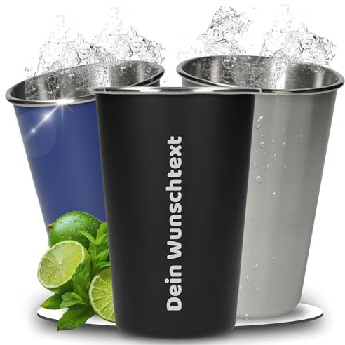 Gobelet personnalisé en acier inoxydable « Metallo » - 500 ml - Gobelet durable en matériaux recyclés - Réutilisable - Idéal pour le camping, la randonnée, les fêtes, etc. - Couleur : noir