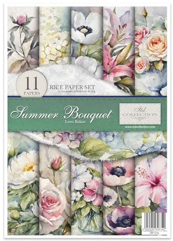 ITD Collection - Reispapier Decopatch - Decoupage Papier - Motivpapier für Serviettentechnik - Rice Paper Sheets - A4 29,7 x 21 cm - Summer Bouquet - RP-074
