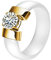 Skcess Damen Ring Frauen, 6MM Edelstahl Keramik Weiß Ringe mit Rundem Zirkonia Eingelegt Verlobungsringe für Unisex Größe 54 (17.2)
