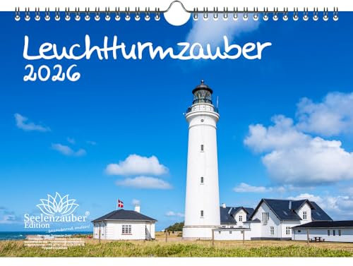 Leuchtturmzauber DIN A4 Kalender Querformat für 2026 Küste Leuchtturm Leuchttürme - Set-Inhalt: 1x Kalender, 1x Weihnachtsanhänger (insgesamt 2 Teile)