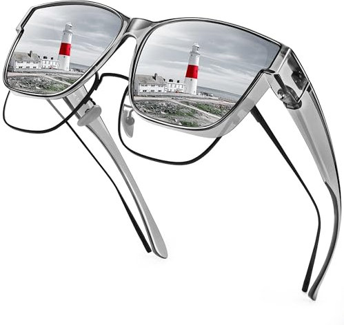 URUMQI Occhiali da sole sopra gli occhiali normali, polarizzati occhiali da sole per chi porta occhiali da sole donna uomo Fit over Sunglasses con protezione UV400 per guida, pesca, A15 Cornice Grigio
