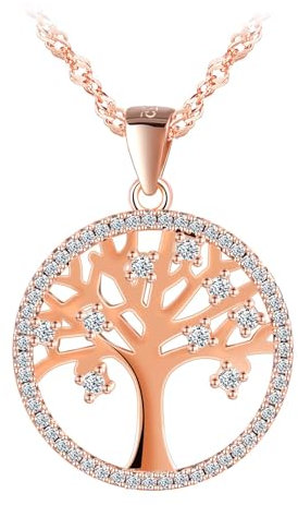 INFINIONLY Collana ciondolo di albero della vita in argento 925 da donna e ragazze collane albero creativa con zirconi gioielli di moda, Oro rosa