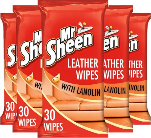 Mr Sheen Leather Wipes With Lanolin For Jacket & Sofas Pack Of 30 Wipes Pack of 5 (Total 150)