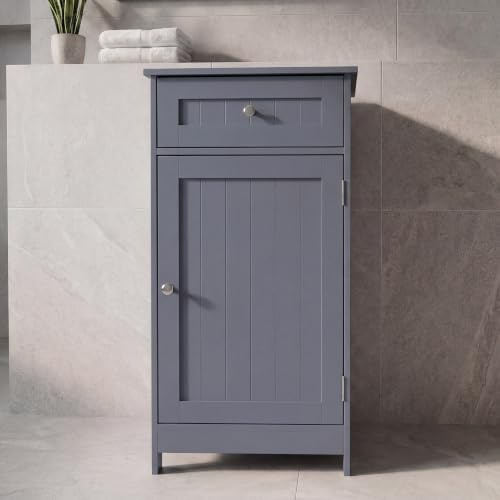 Bath Vida 1 Door 1 Drawer Freestanding Bathroom Cabinet, Grey, FSC 100%, H 77 x W 43 x D 34 cm (Grey)