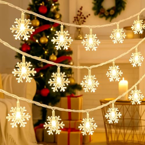Led Lichterketten Schneeflocke, 5.02M 30LED Lichterkette Weihnachten Batteriebetriebene, mit Timer 2 Modi Außen Innen Lichterketten für Weihnachtsdeko,Schlafzimmer, Hochzeit, Warmweiß