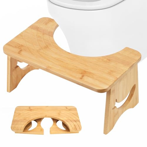 ZZBIQS Tabouret de Toilette Pliable en Bambou pour Salle de Bain, Repose-Pieds pour Une Bonne Posture aux Toilettes, Tabouret courbé pour WC avec Coussinets antidérapants, Hauteur 17,5 cm