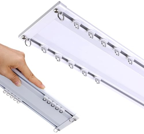 Vorhangschiene Deckenmontage 2-Läufige 6mm Ultra Dünn Doppelreihige Gardinenschiene Aus Aluminium Gardinenleisten Für Wohnzimmer Schlafzimmer Vorhänge(White,240cm)