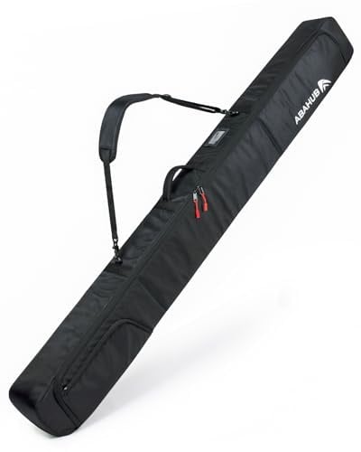 Abahub Skitasche gepolstert, wasserdichte Ski Tasche für 1 Paar Ski Zubehör Ski Bag Skisack für Flugreisen, Schwarz bis zu 174 cm