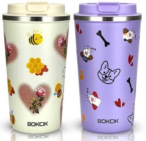 Insulated Travel Mug 510ml 2 Pack, BPA-Free SS 304 Coffee Cup with Flip Lid | 2 Pack, Seamless Inner Wall for Easy Cleaning, Dishwasher-Safe, Keeps Hot/Cold, Reusable Tumbler for Commuting & On-the-Go