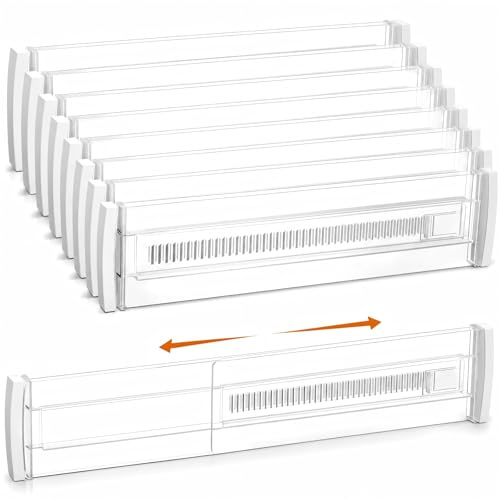8 PCS Schubladentrenner Verstellbar, Schubladenteiler Verstellbar(30-52cm) | Drawer Dividers für Küche, Schlafzimmer, Büro, Schreibtisch, Kleiderschrank, Kommode, Schminktisch, Badezimmer, Transparent