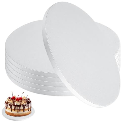 PONGH 6 Stück Tortenplatte Cake Board 25cm Rund, Weißer Round Wiederverwendbar Tortenteller Cake Board, Kuchenplatte aus Wellpappe Geeignet für 6-9 Inch Kuchen und Desserts