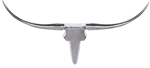 FineBuy Deko Geweih Bull M FB37875 Silber 100 cm Aluminium Design Hörner, Wanddekoration Stierkopf Horn Modern, Wandskulptur Geweih-Jagdtrophäe Metall, Longhorn Wandschmuck Groß