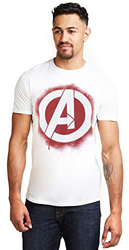 Marvel Men's Avengers Stencil Logo T Shirt, White, XL UK